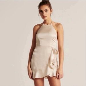 Abercrombie & fitch satin champagne halter cocktail party wrap dress evening